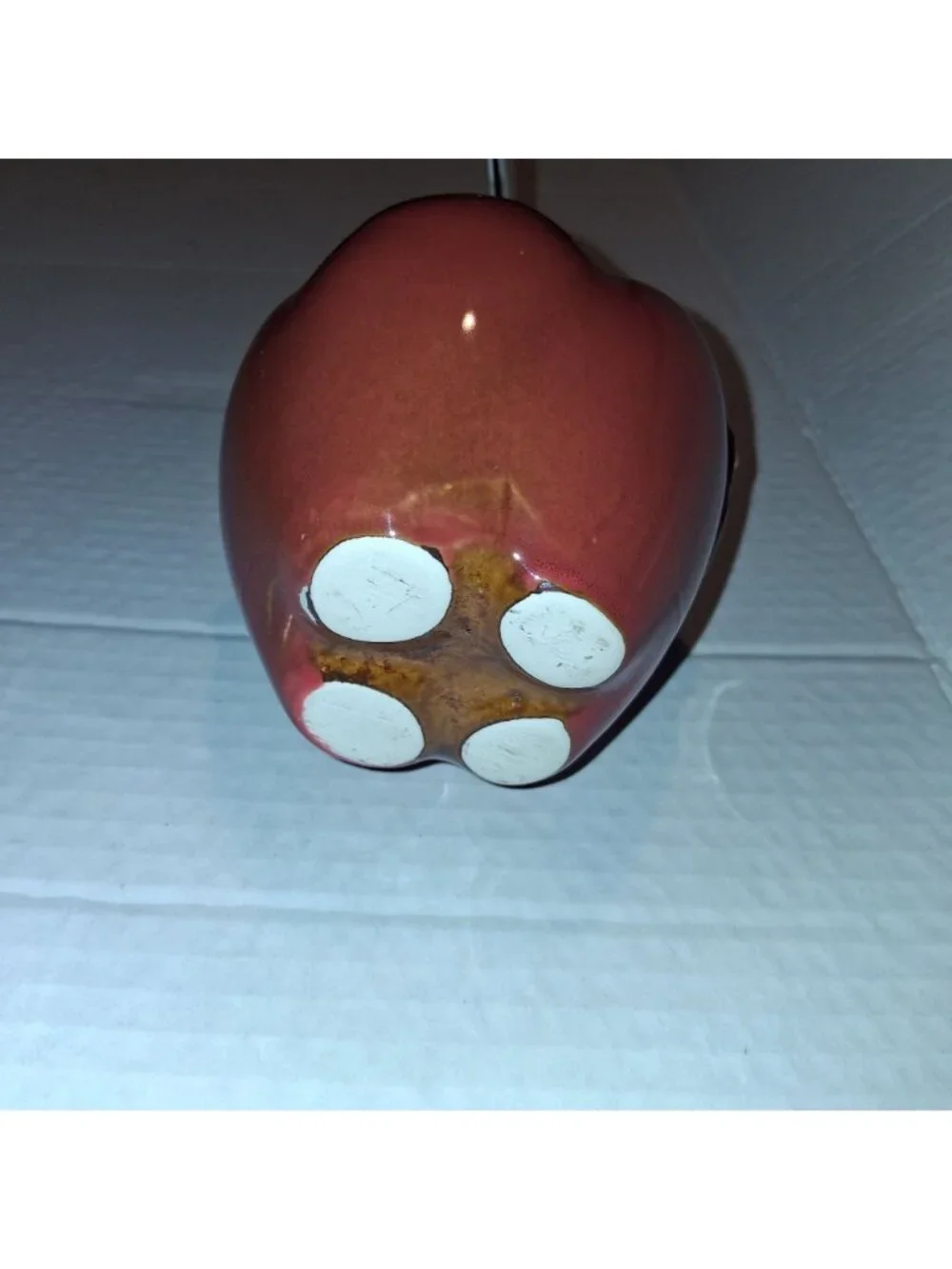 Ceramic Apple-Shaped Soap Dispenser With Metal Pump & Green Leaf Accents